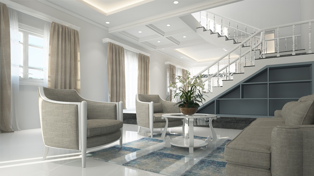 Modulaire woonkamer met zomerse decoraties en meubels.